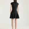 Mini-robe à jupe évasée en laine et viscose