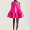 Mini-robe à volants fendue en satin
