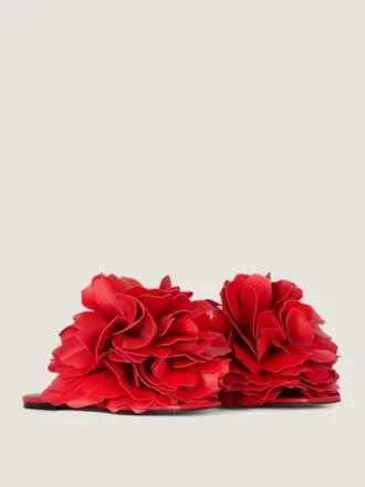 Mules plates Boudoir en cuir avec pétales de rose