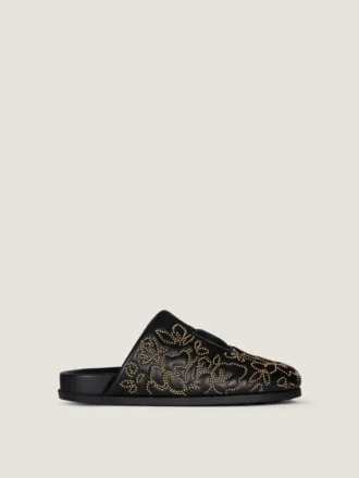 Mules plates Label en cuir avec clous Mules plates Label en cuir avec clous