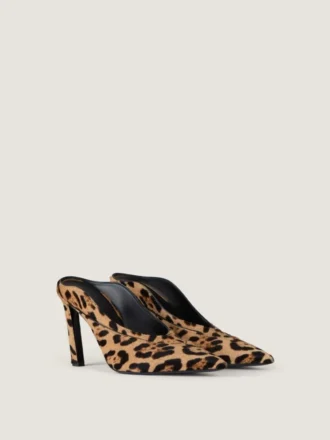 Mules à talons pointus en cuir effet poney à motif léopard