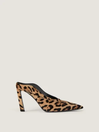 Mules à talons pointus en cuir effet poney à motif léopard