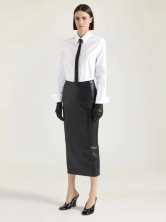 Jupe midi à volants en cuir nappa