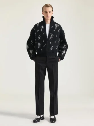 Pantalon ajusté à jambes droites en laine et mohair