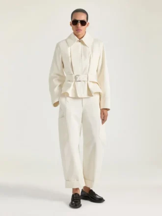Veste courte ceinturée en coton et laine