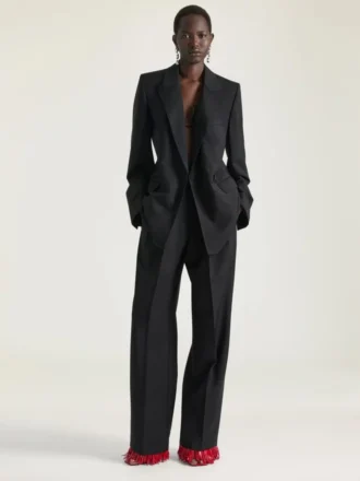 Pantalon à double pli en laine et mohair