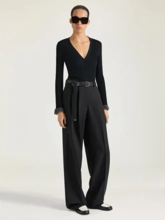 Pantalon à double pli en laine et mohair