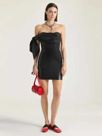Mini-robe bustier en cuir nappa avec nœud