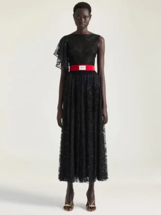 Robe asymétrique en dentelle à paillettes