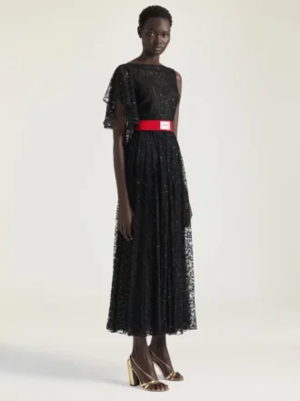 Robe asymétrique en dentelle à paillettes