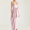 Robe bustier de soirée en polyfaille avec nœud Robe bustier de soirée en polyfaille avec nœud