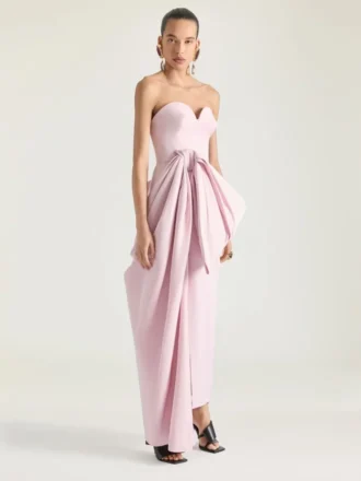 Robe bustier de soirée en polyfaille avec nœud