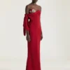 Robe bustier longue de soirée en crêpe avec nœud et paillettes Robe bustier longue de soirée en crêpe avec nœud et paillettes