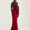 Robe bustier longue de soirée en crêpe avec nœud et paillettes Robe bustier longue de soirée en crêpe avec nœud et paillettes