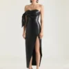 Robe bustier longue en cuir nappa avec nœud Robe bustier longue en cuir nappa avec nœud