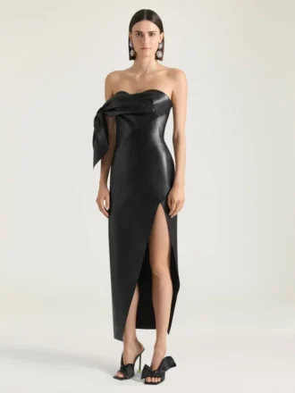 Robe bustier longue en cuir nappa avec nœud