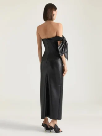Robe bustier longue en cuir nappa avec nœud