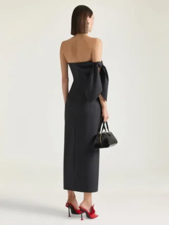 Robe bustier longue en laine avec nœud