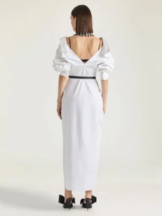 Robe chemise longue fendue en popeline