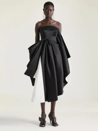 Robe de soirée bustier drapée en satin avec nœud Robe de soirée bustier drapée en satin avec nœud