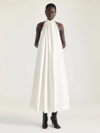 Robe de soirée à col licou en cuir Robe de soirée à col licou en cuir