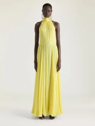 Robe de soirée à col licou en mousseline de soie avec nœud Robe de soirée à col licou en mousseline de soie avec nœud