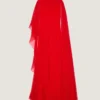 Robe de soirée drapée en mousseline avec cape Robe de soirée drapée en mousseline avec cape