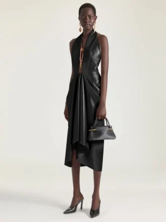 Robe drapée en cuir nappa Robe drapée en cuir nappa