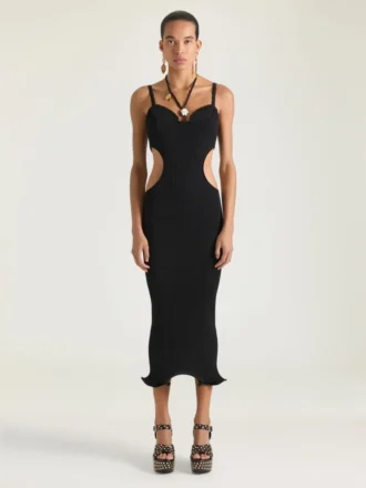 Robe fendue en maille côtelée