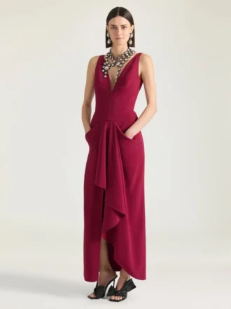 Robe longue drapée en crêpe cady Robe longue drapée en crêpe cady