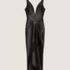 Robe longue drapée en cuir Robe longue drapée en cuir