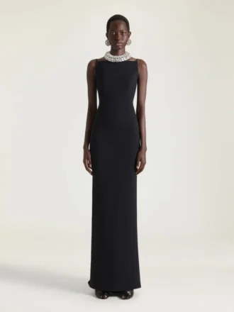 Robe longue fendue en crêpe cady