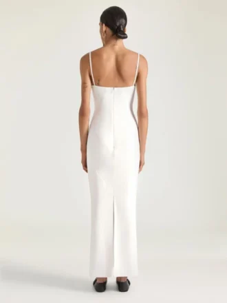 Robe longue fendue en crêpe cady