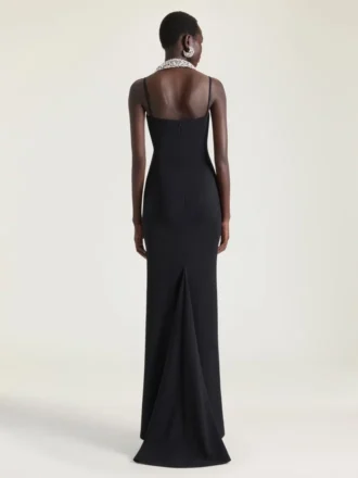 Robe longue fendue en crêpe cady