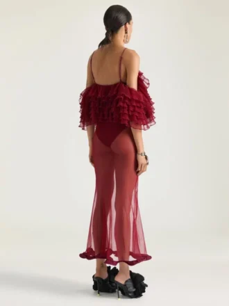 Robe longue à volants en maille ultra-fine