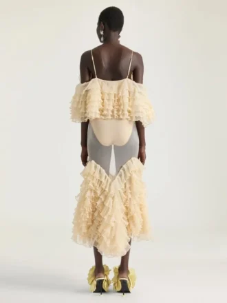 Robe longue à volants en maille ultra-fine Robe longue à volants en maille ultra-fine