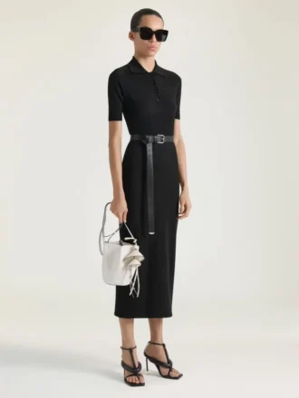 Robe polo mi-longue en maille effet seconde peau Robe polo mi-longue en maille effet seconde peau