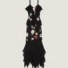 Robe à volants en mousseline de soie avec broderies