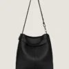 Sac hobo moyen à ceinture en cuir grainé Sac hobo moyen à ceinture en cuir grainé