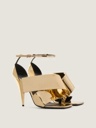 Sandales à talons carrés en cuir effet miroir