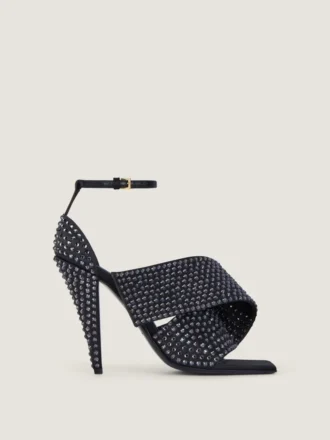 Sandales à talons carrés en satin avec strass
