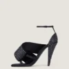 Sandales à talons carrés en satin avec strass Sandales à talons carrés en satin avec strass