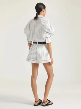 Short rayé en coton et soie