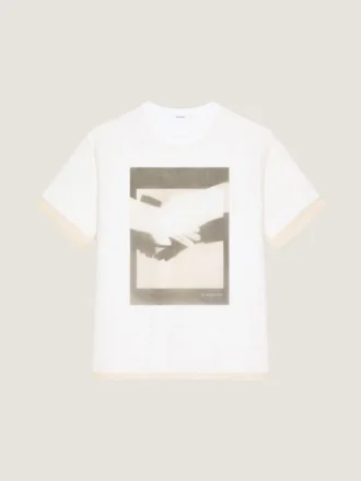 T-shirt en coton et organza avec imprimé surréaliste