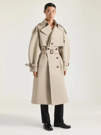 Trench-coat couture à coutures apparentes en coton