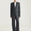 Veste ajustée sans col à simple boutonnage en flanelle Veste ajustée sans col à simple boutonnage en flanelle
