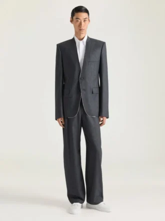 Veste ajustée sans col à simple boutonnage en flanelle