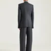 Veste ajustée sans col à simple boutonnage en flanelle Veste ajustée sans col à simple boutonnage en flanelle