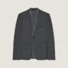 Veste ajustée sans col à simple boutonnage en flanelle Veste ajustée sans col à simple boutonnage en flanelle
