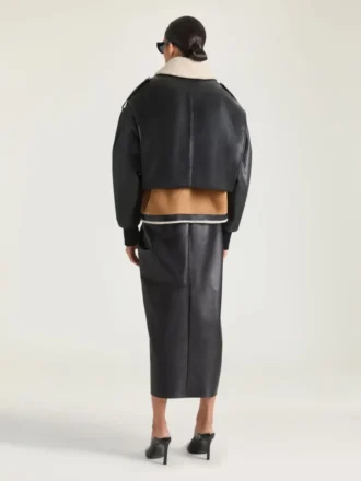 Veste aviateur courte en cuir et peau de mouton